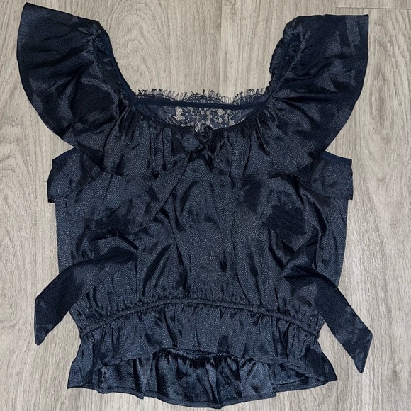 Anthropologie Porridge Gathered Blue Lace Blouse Size Small NWT - Picture 4 of 7